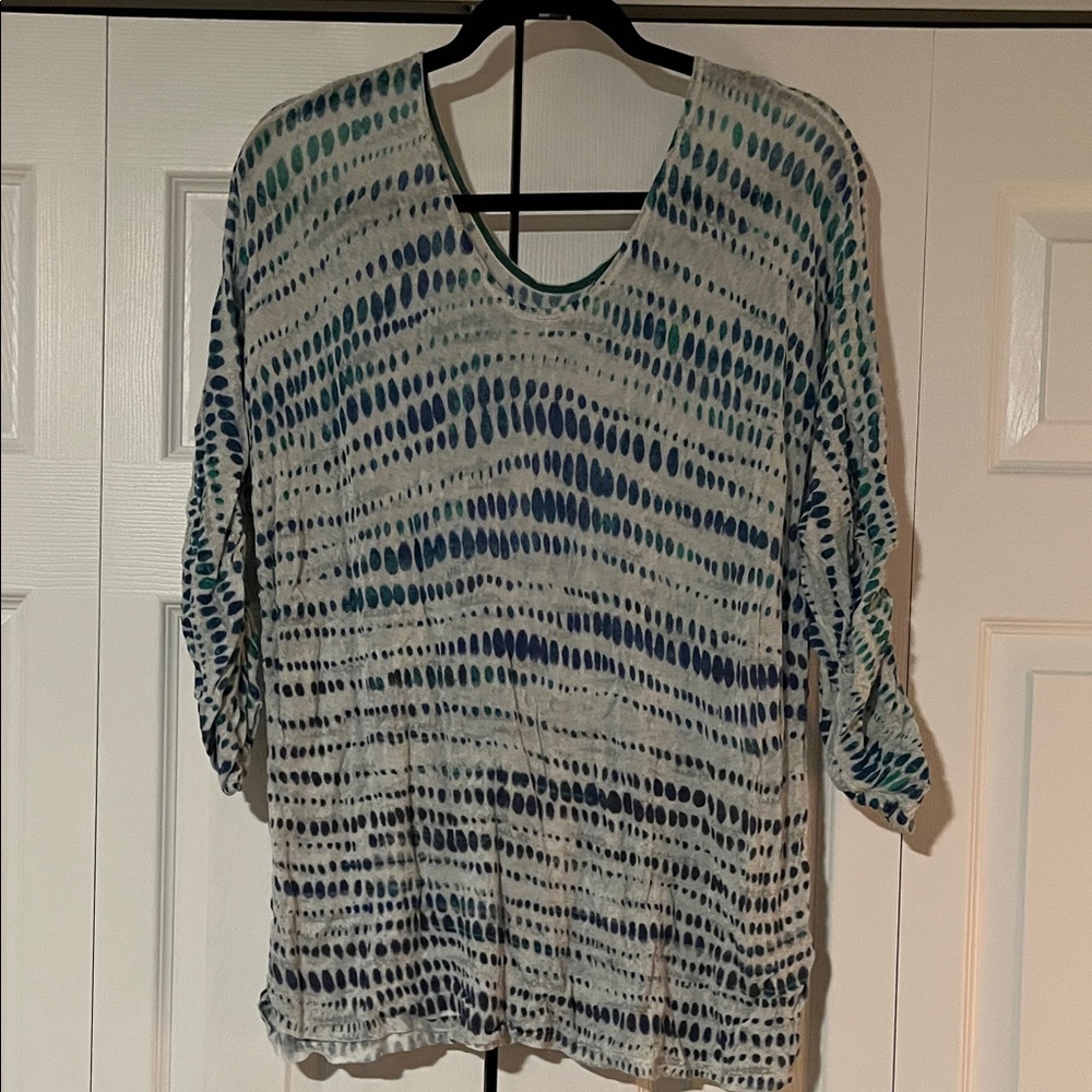 NIC+ZOE Teal and White Textured Top